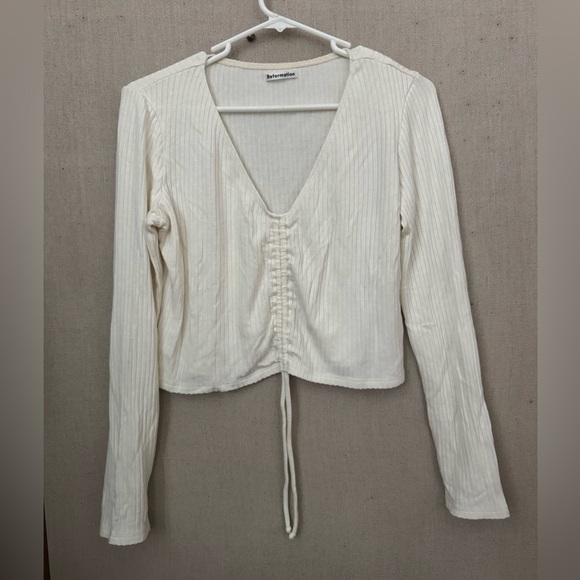 Reformation rubbed knit cinch  Top cream  sz L  Blouse - Picture 2 of 11